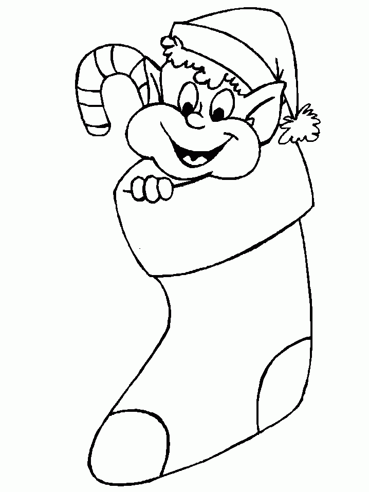 Elf świąteczny w skarpecie kolorowanka do druku